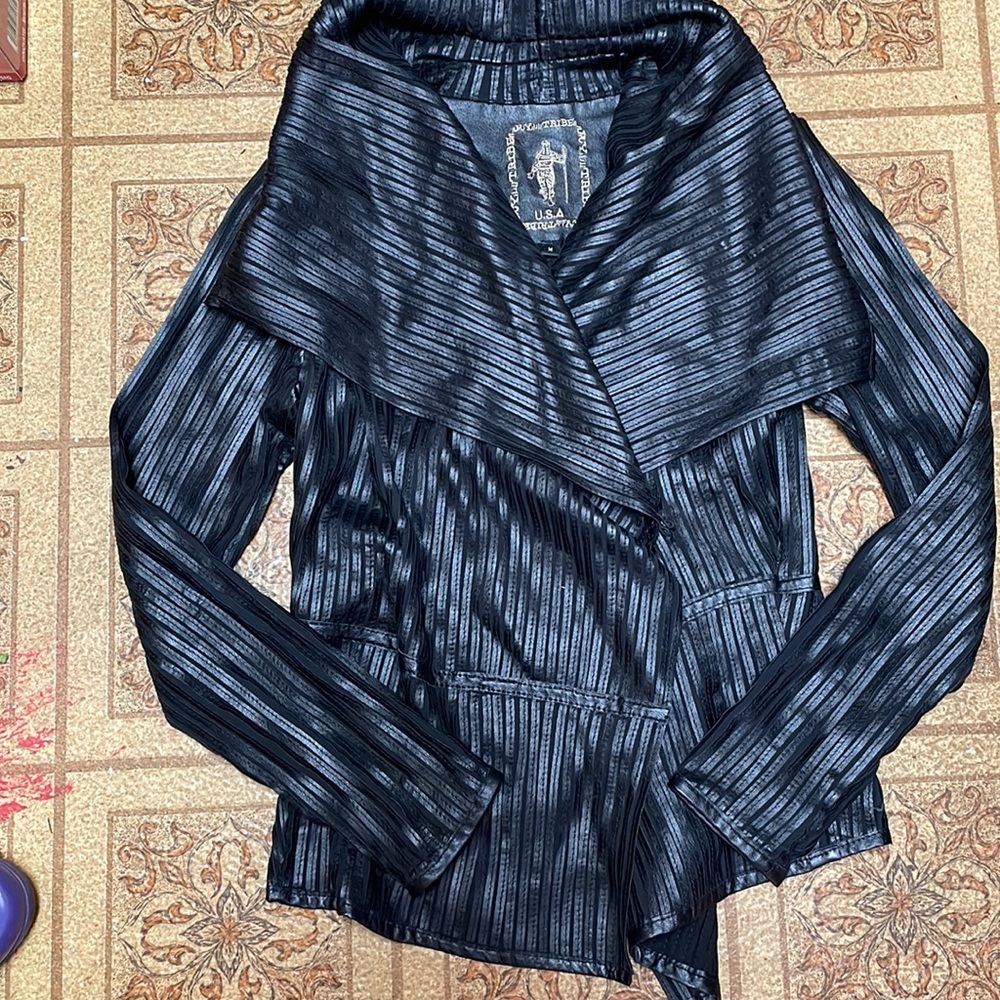 MY TRIBE  Open Drape Waterfall Leather Jacket Streetwear Edgy Modern Chic Sz M - Picture 2 of 7